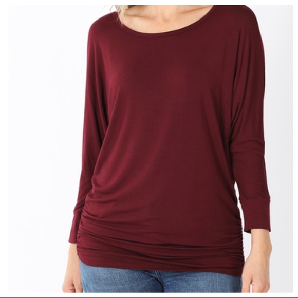 CREAM DOLMAN BOATNECK 3/4 SLEEVES TUNIC TOP - Picture 6 of 11